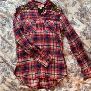 Express Sequin flannel plaid top